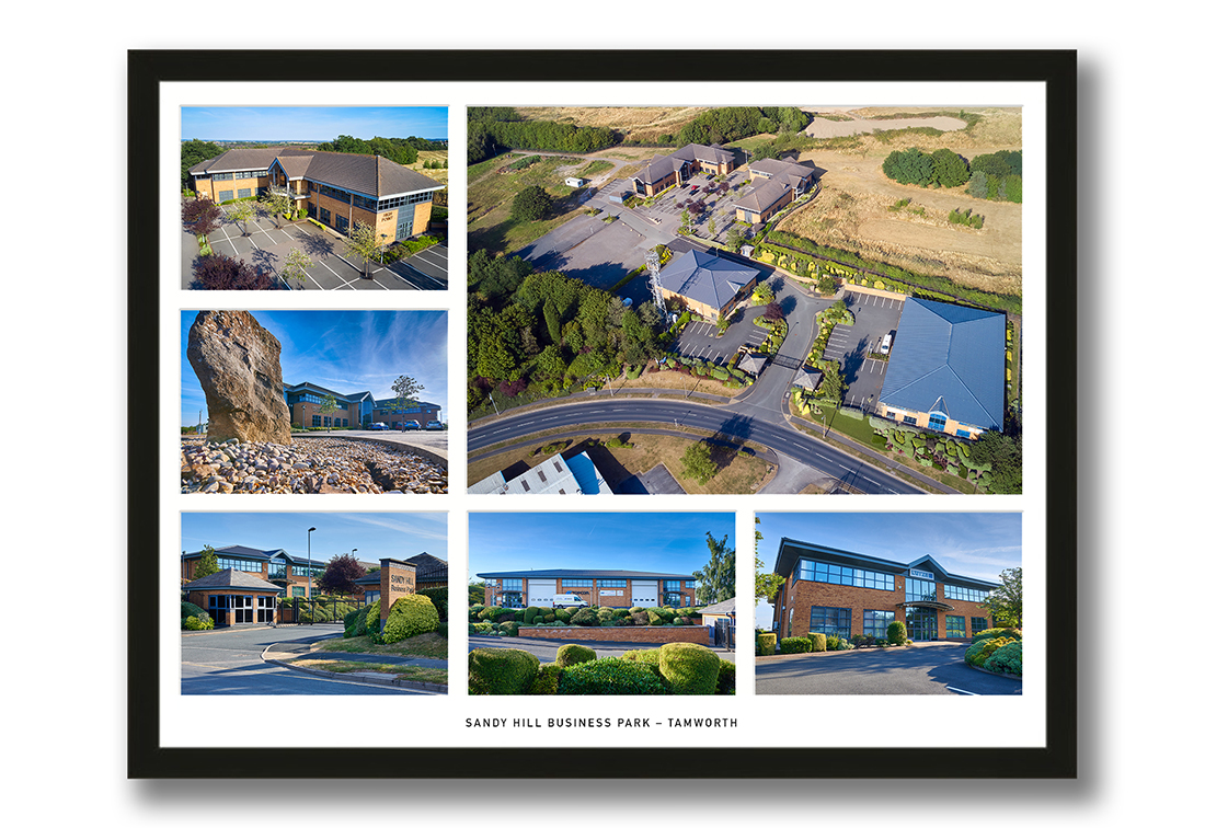 frame containing six photographs of sandy hill business park